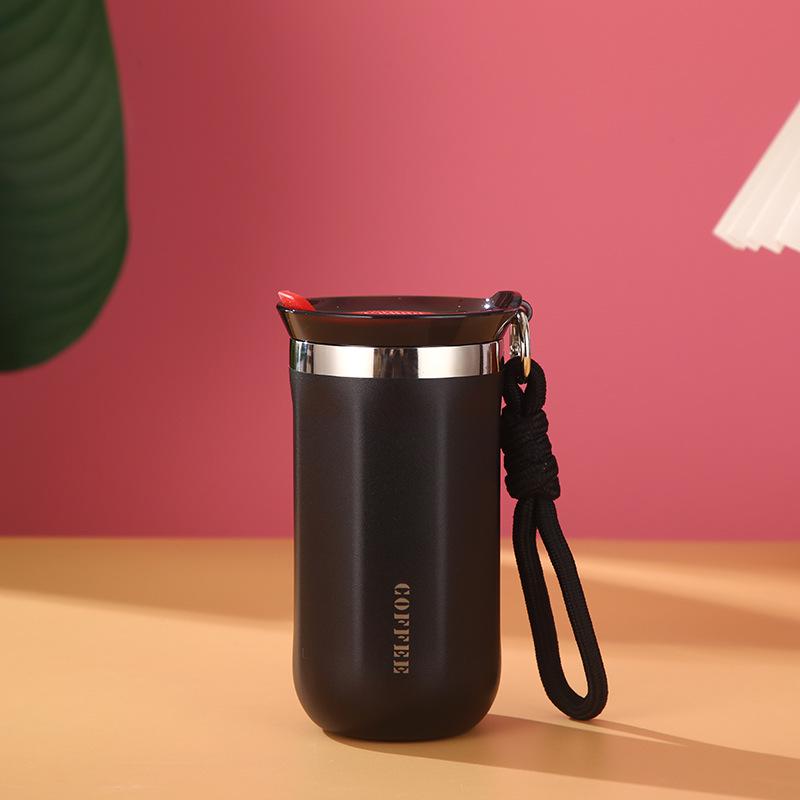 304 Stainless Steel Double-Layer Vacuum Thermos with Lanyard – Portable Outdoor Sports Coffee and Water Bottle