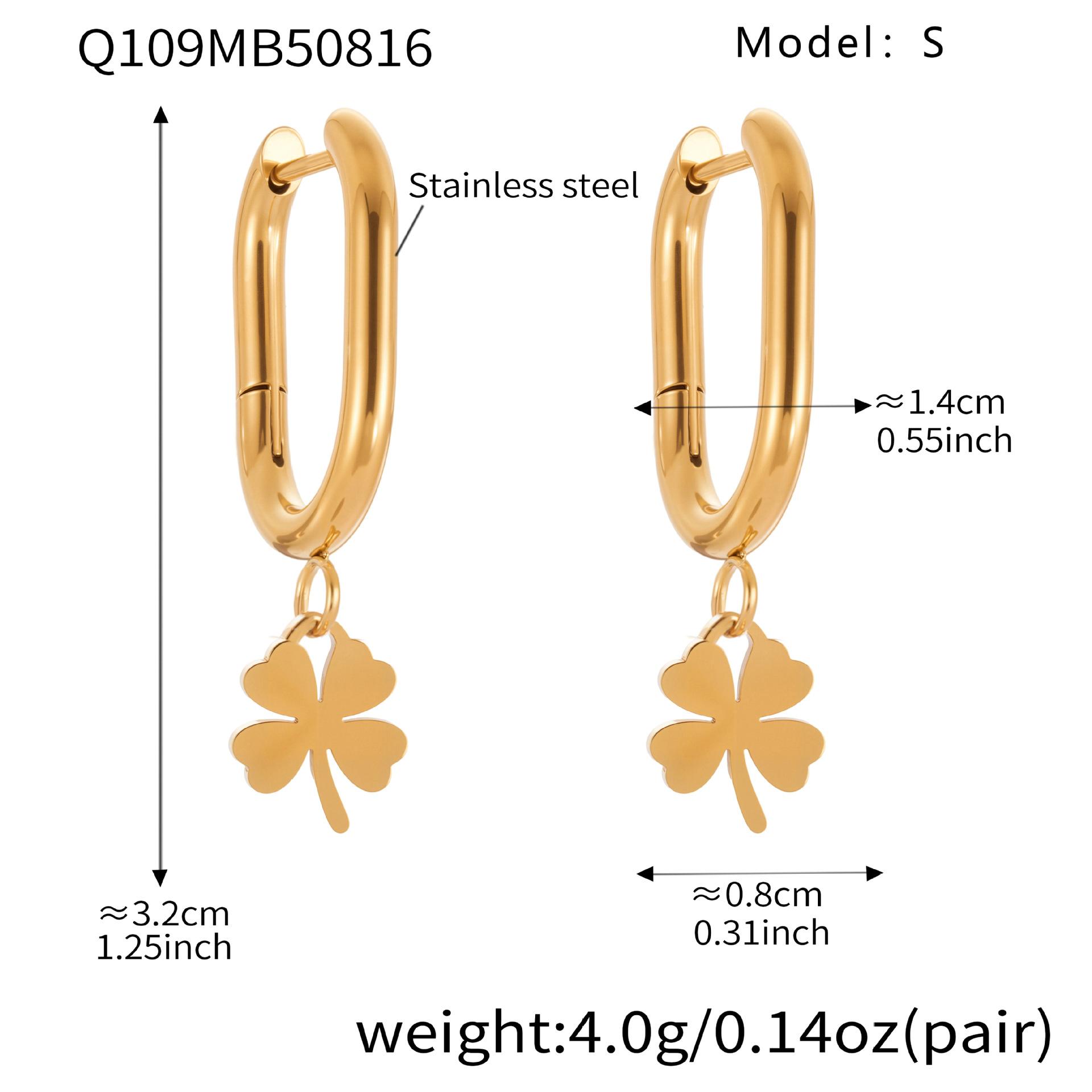 

Stainless Steel Clover Hoop Earrings with Zircon, 18K Gold Plated Geometric Dangle Earrings, Minimalist Trendy Jewelry for Women Q109-Golden earrings