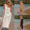 Summer Beach Maxi Dress Lady Sexy U-neck Hollow Out Mesh Pullover Women's Knitted Sweaters See Through Casual Slim Sling Dresses