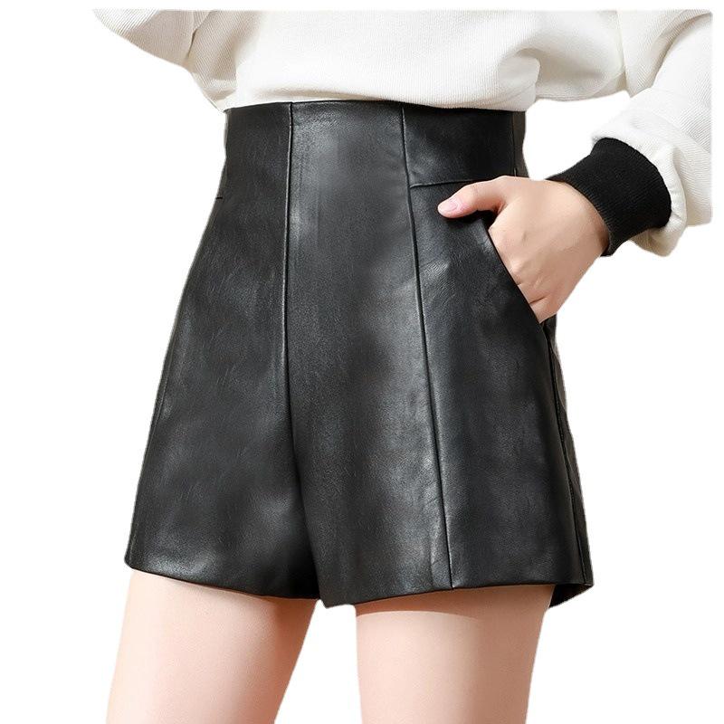 High Waist PU Leather Shorts - 2023 Autumn/Winter Slim Fit, Wide Leg Boot Cut, Loose Outerwear, Black