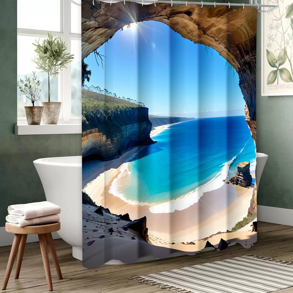 Beach  Bathing Curtain  Bathroom Letters Shower Curtain Waterproof With 12 Hooks Fishes Home Deco Free Ship