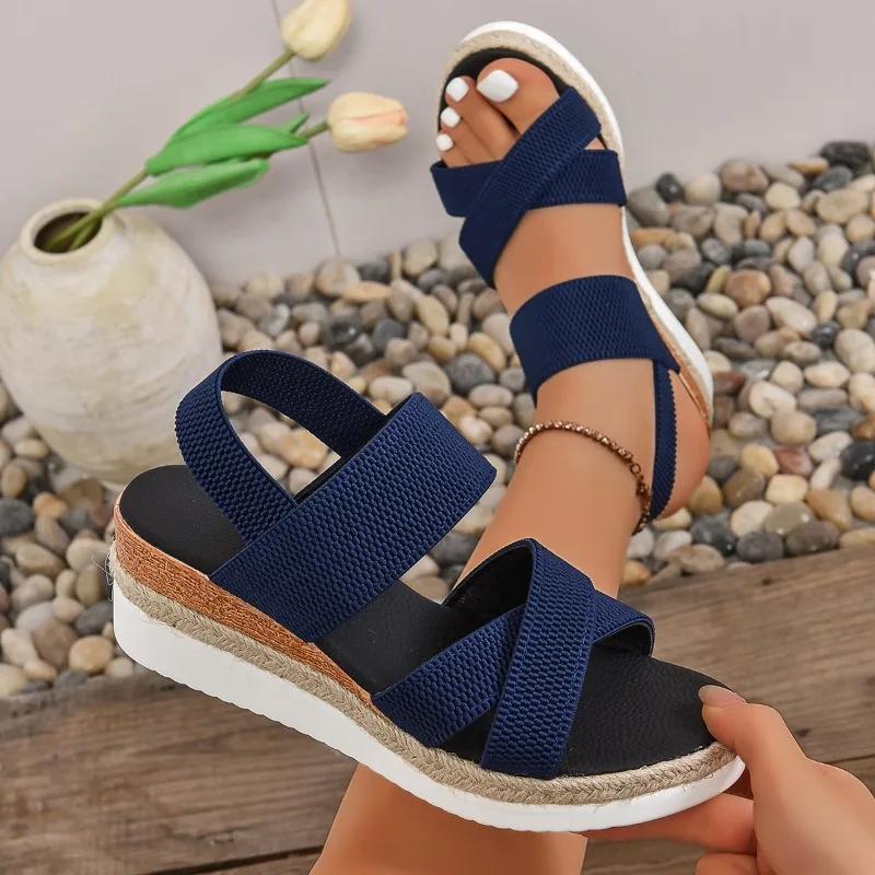 Fashion 2025 Plus Size Sandals Summer Casual Shoes for Women Comfortable Non-slip Walking Sandals Slip On Elastic Fabric Female Shoes