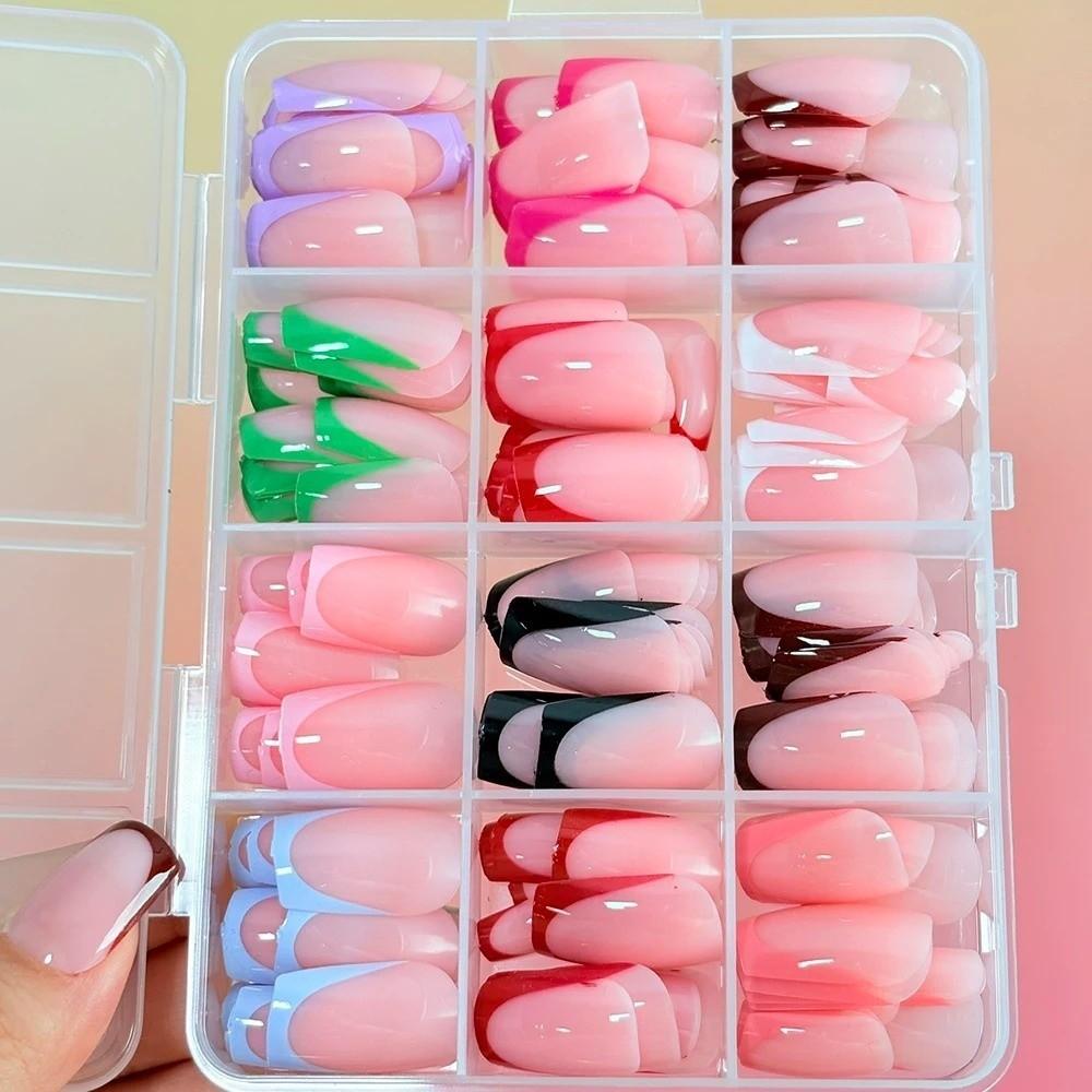 288pcs Colorful French Tip Nails Medium Square Fake Nails New Press On Nails  for Women