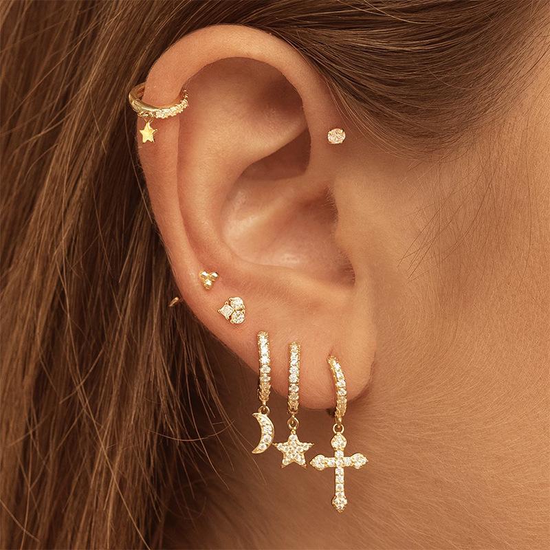 European & American Style Rhinestone Zircon Cross Dangle Earrings