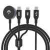 3-in-1 Cable USB-C - USB-C / iPhone Lightning / Apple Watch Charger PD 100W 1.2m - Black