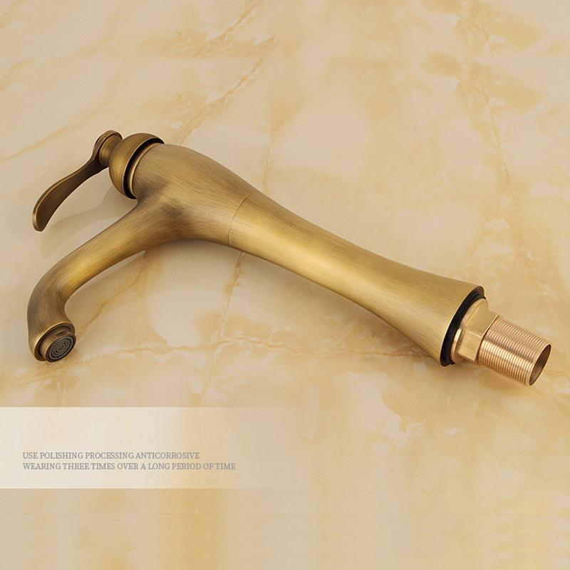 Antique Brass Single Hole Bathroom Sink Faucet, Hot Cold Water Mixer, Copper Material Basin Tap, Vintage Style