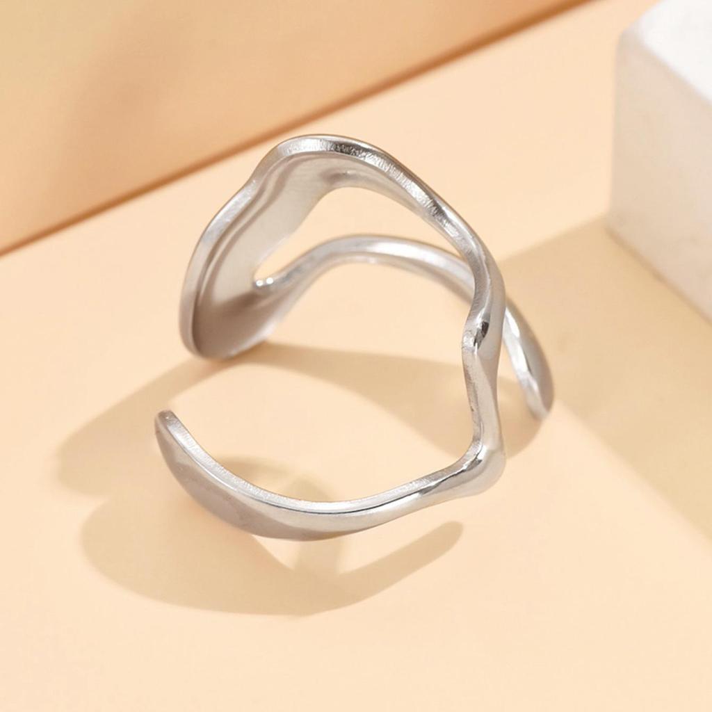 Geometric Irregular Open Design Adjustable Stainless Steel Ring In Artistic Cold Style