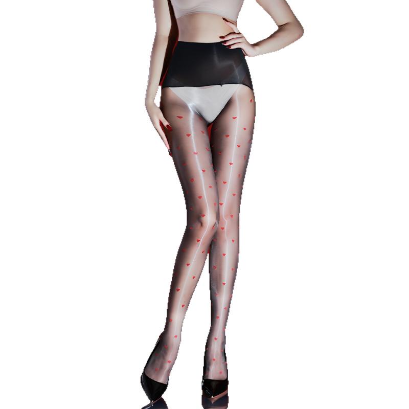 Pantyhose Women Sexy Heart Printed Aurora Stockings 360 Seamless Crotch Sockings Ultra-Thin Silky Oil Shiny Transparent Socks