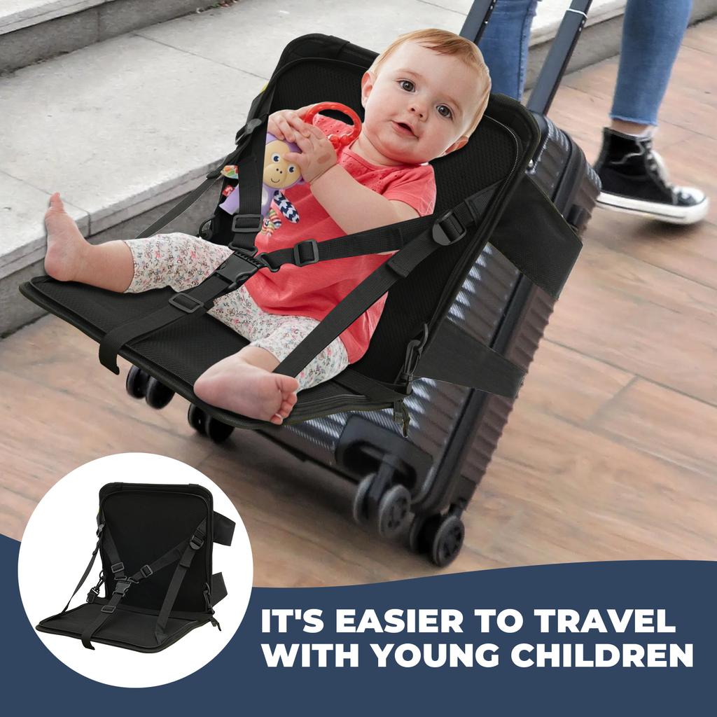 Kids Suitcase Seat Portable Folding Travel Seat Upgraded Safe Kids Luggage Seat with Seat Belt Easy To Use for Toddler Traveling