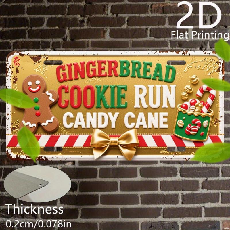 2D Flat, 1pc Vintage Aluminum Sign, Decorative Plaque and Ornament, Gingerbread for Man Cookie Parkour Candy Cane