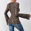 2026 New Spring and Autumn V-neck Leopard Print Women's Blouse Slim Fit Flared Long Sleeve Office Shirts Casual T-shirt Elegant Sexy Tops