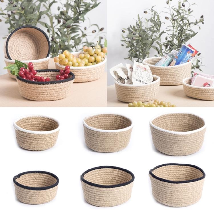 3Pcs Round Braided Linen Baskets Handwoven Linen Rope Organization Baskets Portable Round Storage Container