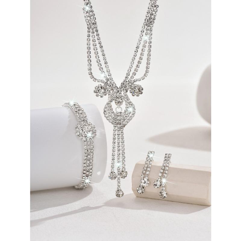 Meier Elegant rhinestone tassel necklace and earring set - diamond-studded accessories for evening gowns