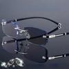 Diamond Trimmed Frameless Photochromic Reading Glasses Fashionable Business Men Glassess Anti Blue Light Presbyopia Glasses