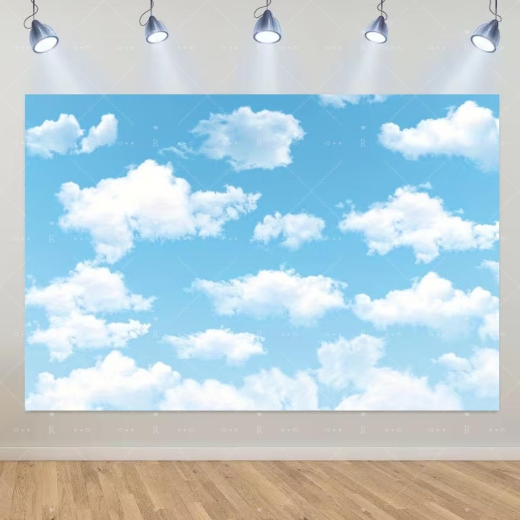 Blue Sky White Cloud Background Natural Landscape Home Party Decoration Backdrop Portrait Photography Banner Baby Shower Props
