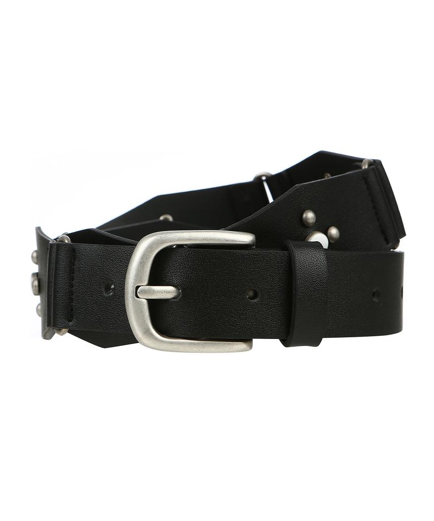 LALAFOX Rivet Hexagon Fake Leather Belt Leather Belt Black Bq4Aa001