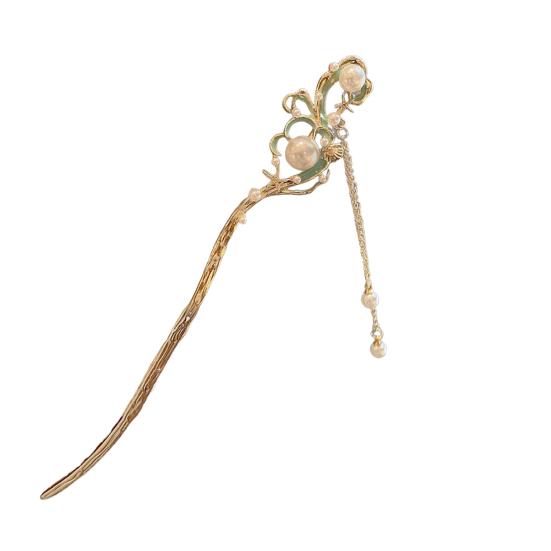 Hanfu Hair Stick Chinese Style Floral Women Hairpins Beads Tassel Decor Hair Fork Medium To Thick Hair Bun Accessories