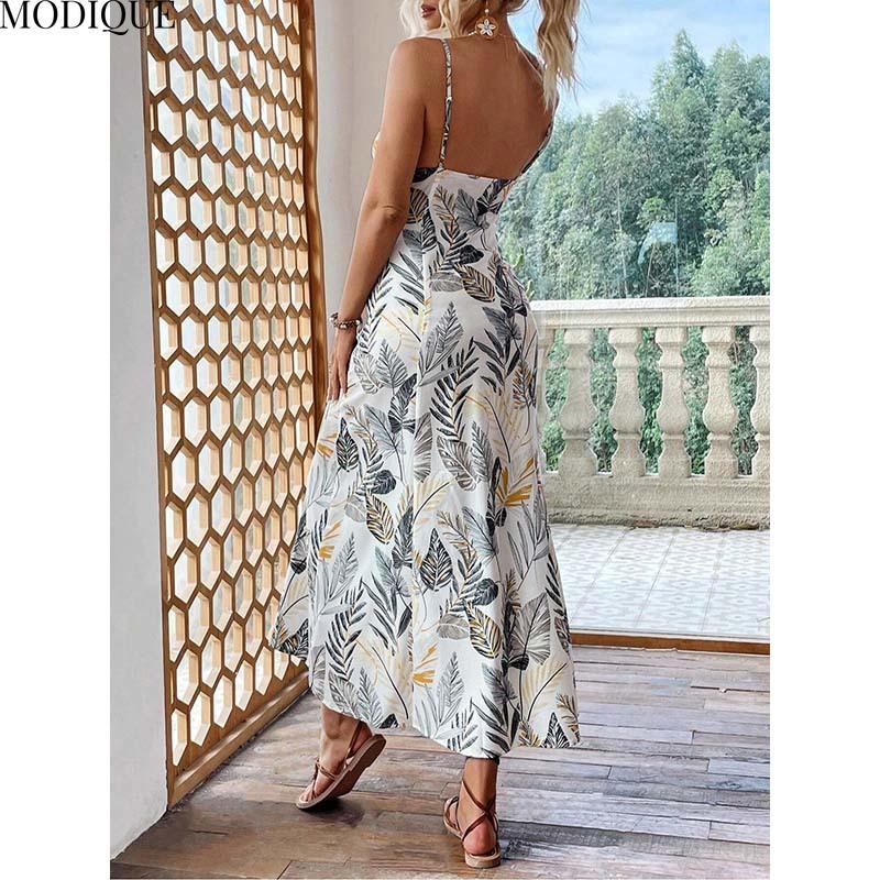MODIQUE 2025 Summer Plus Size New Women's Sexy Casual Floral Printing Slip Long Dress Ladies H-Line Hot Sleeveless Dress