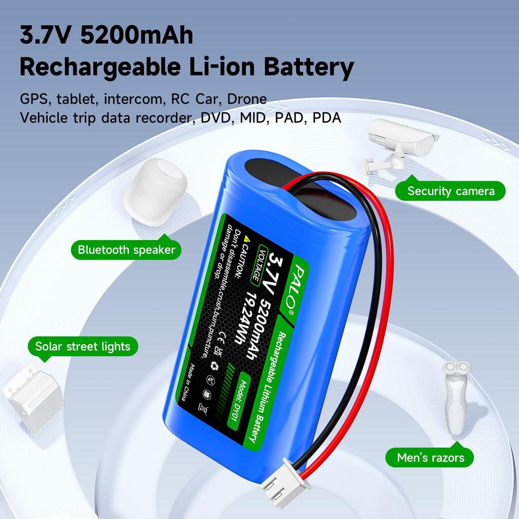 3.7V Lithium Battery Pack 5200mAh Replacement Batteries for GPS,intercom,RC Car,vehicle Trip Data Recorder,bluetooth Speaker