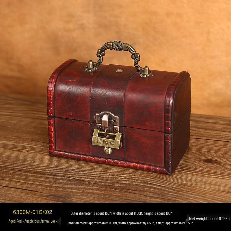 Vintage Wooden Jewelry Storage Box with Lock - Ideal for Earrings, Necklaces, Gifts, and Photography Props.