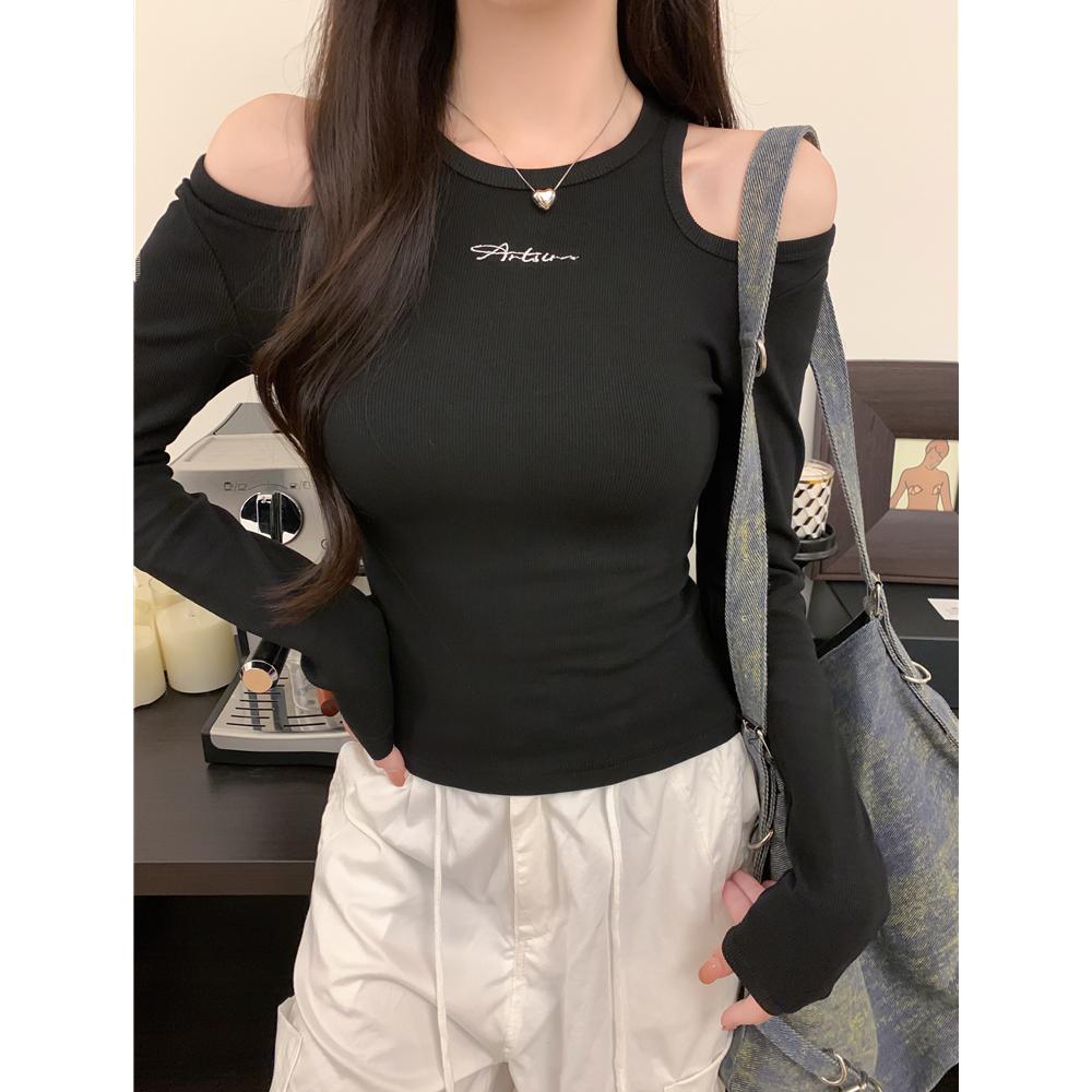 Harajuku reine baumwolle Frauen T-shirts 2025 frühling herbst sexy Off Schulter langarm casual brief Dünnes t-shirt Damen y2k Tops