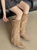 2025 Autumn and Winter New Spice Girl Pointed Thick Heel Knight Boots Trouser Boots Belt Buckle Boots Women's Boots Martin Boots
