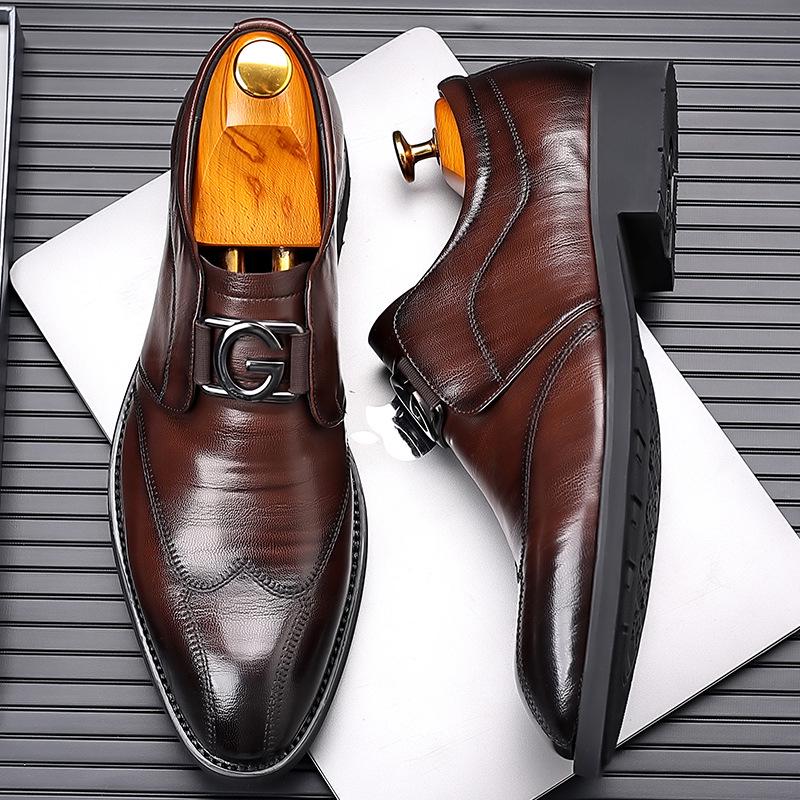 2025 Spring Men's Versatile Leather Slip-ons: Trendy Business & Casual Shoes