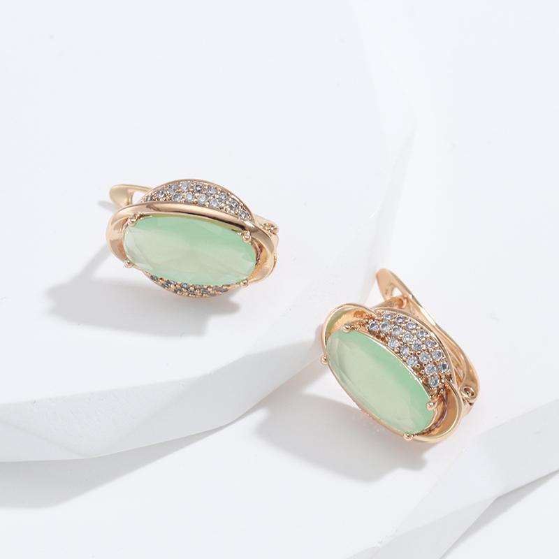 Emerald Cut Oval Natural Zircon Drop Earrings Women  Rose Gold Color Crystal Accessories Ethnic Daily Fine Jewelry