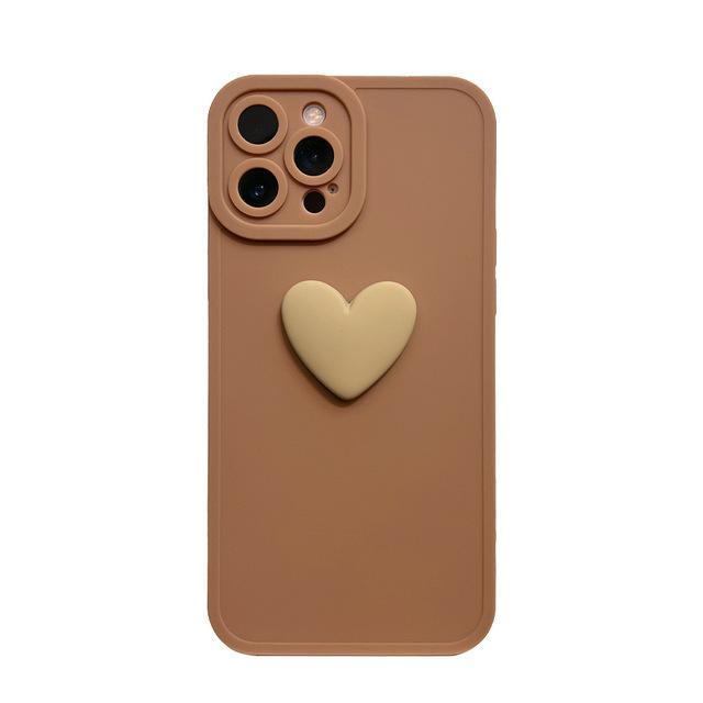 

Коричневый чехол для телефона с 3d сердечком для Iphone 13 Mini 7 8 Plus X Xr Xsmax 11 12 Pro Max Cute Love, силиконовый мягкий защитный чехол for iphone X XS