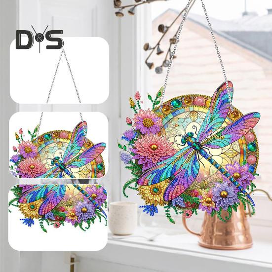 Dragonfly Pendant Special Shapes Faux Diamond Painting Kit Flower Dragonfly Patterned Hanging Ornament DIY Rhinestone Art Set for Home Decor