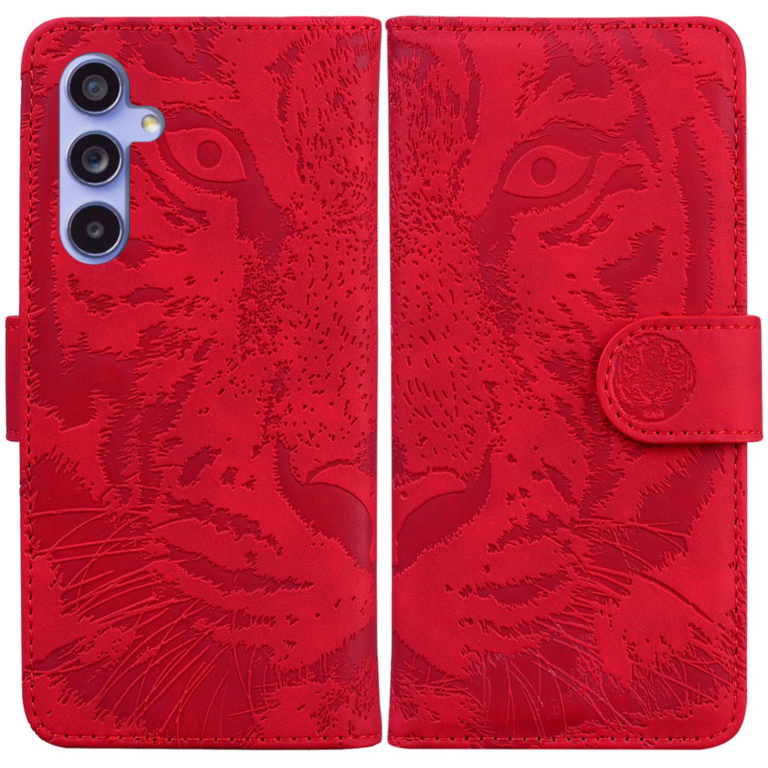 

For Samsung Galaxy A55 5G Tiger Pattern Leather Case Wallet Protective Cover Red
