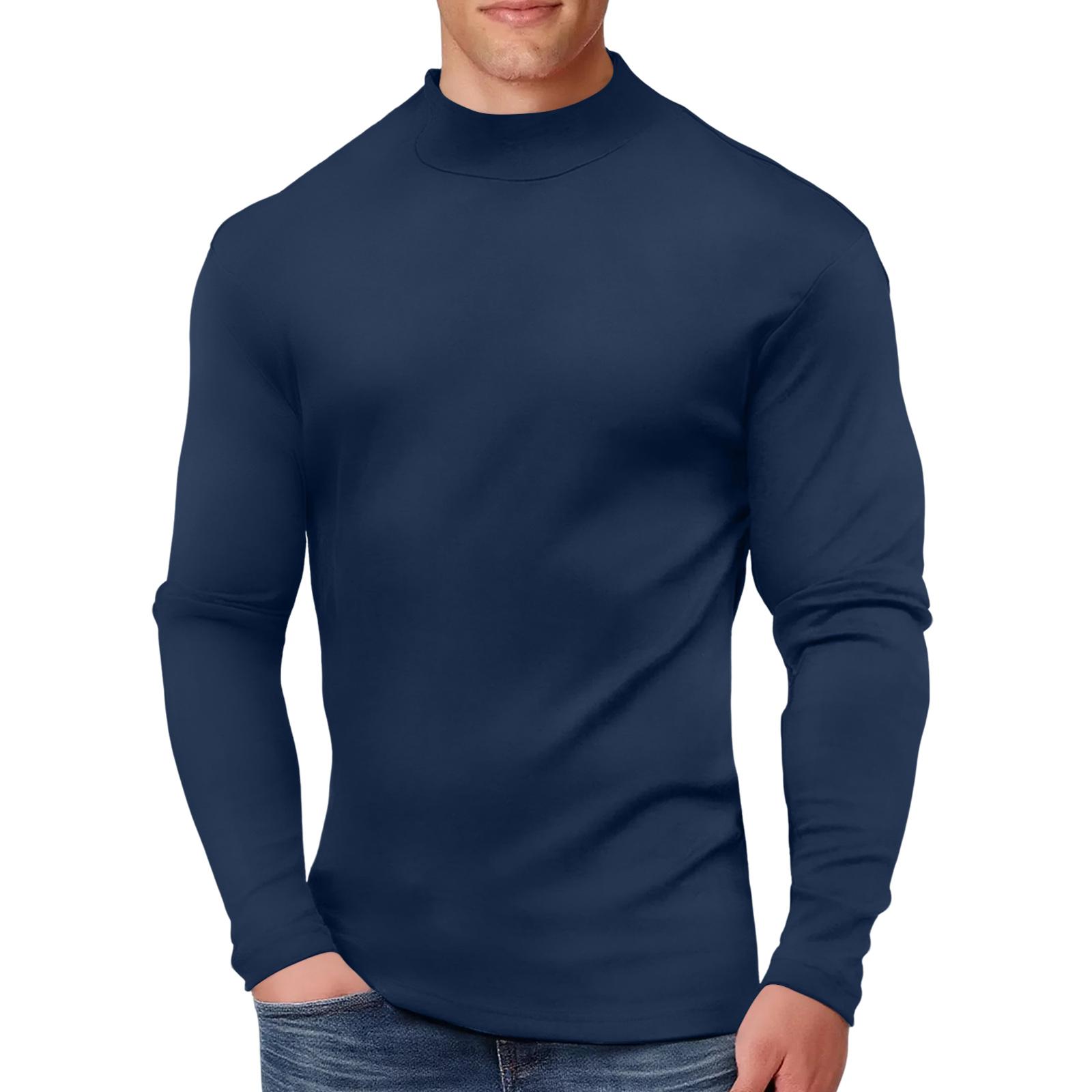 

Мужская повседневная однотонная футболка с высоким воротником и длинными рукавами XL
