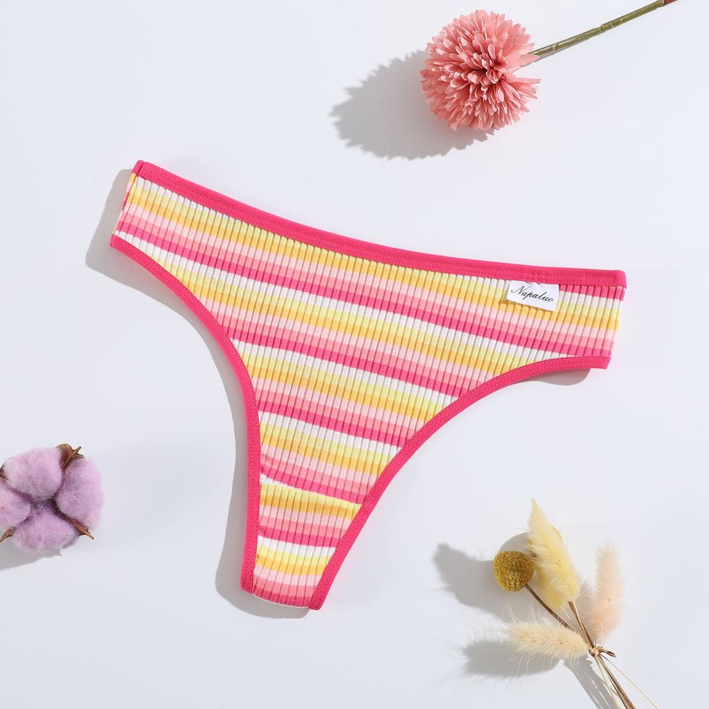Ladies Spring and Summer New Style Cotton Color Thread Belly Breathable Low Waist Thong Underwear