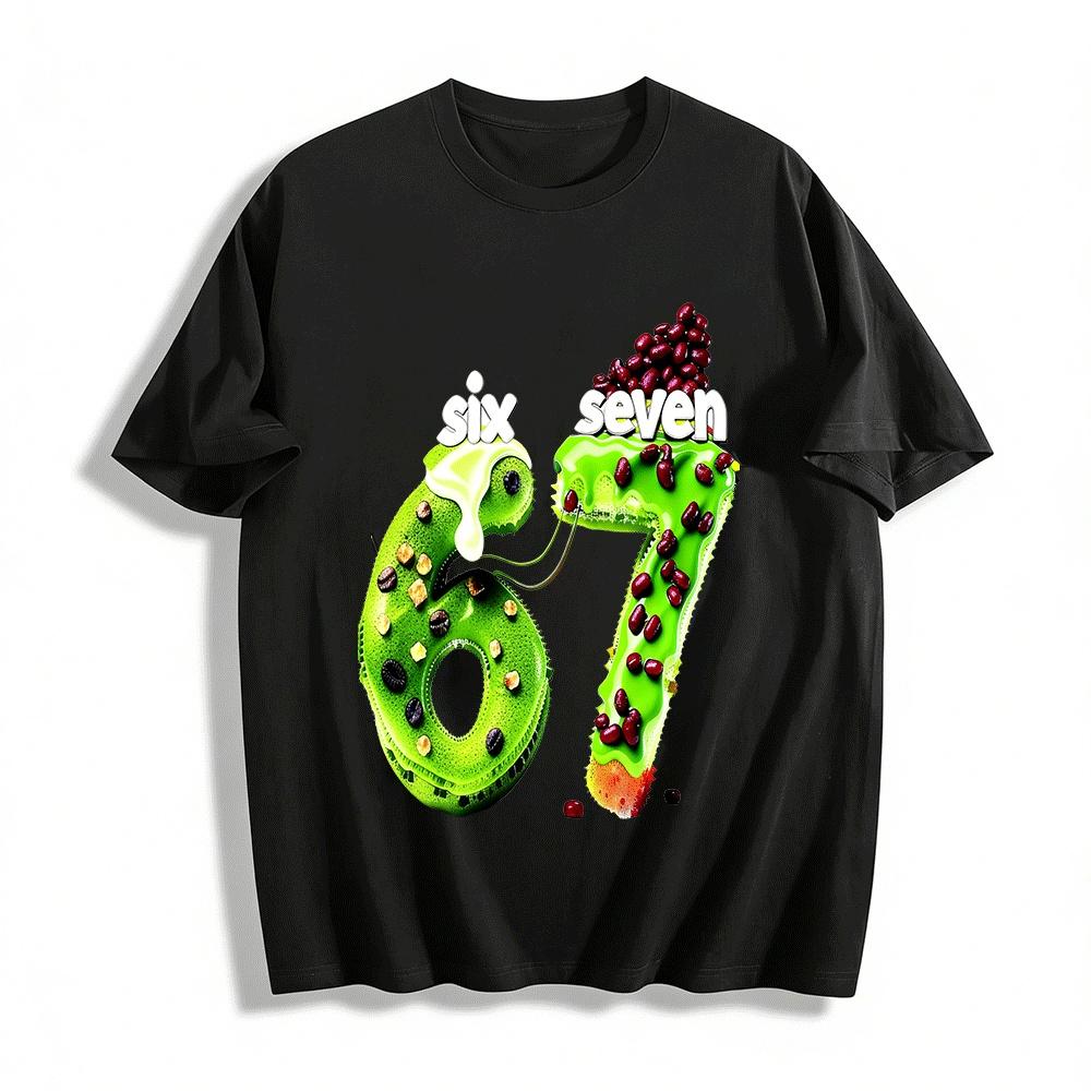 Fun Dessert Print Number 67 Casual Short Sleeve Tee Pure cotton T-shirt XXS