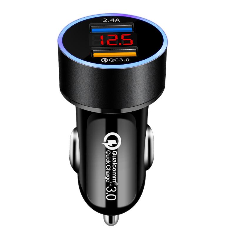 66W Fast Charging Car Charger with Digital Display and Metal Ring