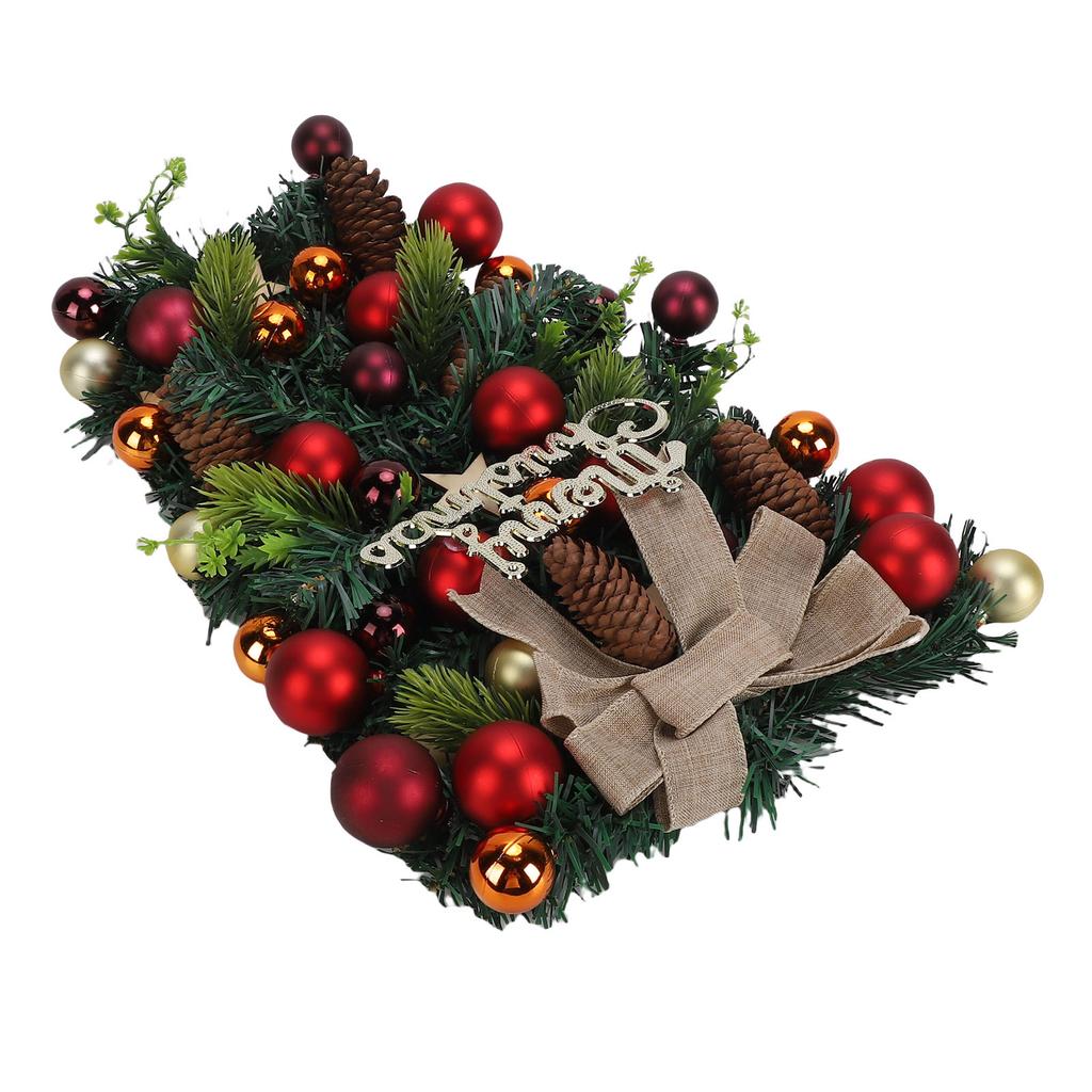 Xmas Swag Creative Artificial Spruce Xmas Teardrop Wreath with Pine Cones Balls Bow for Door Window Display Arrangement
