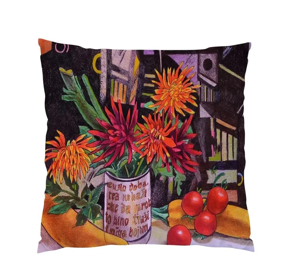 Retro Oil Painting Fruits And Vegetables Pepper Flower Pattern Pillowcase Car Living Room Sofa Decoration Pillowcase 45*45Cm
