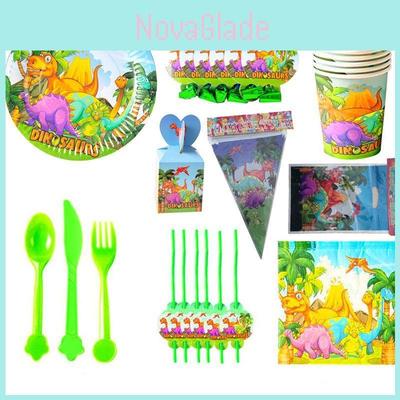 Conjunto de Festa Temático Vulcão de Dinossauro Colorido Para Crianças Com Utensílios de Mesa e Decoração Completos
