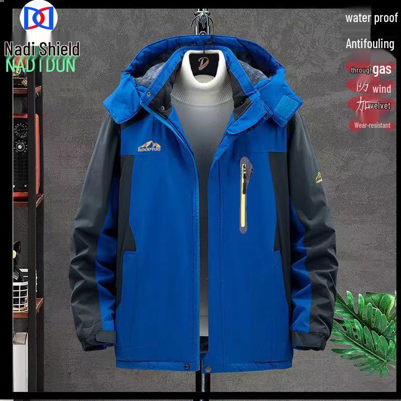 

Мужская водонепроницаемая зимняя рабочая куртка на флисовой подкладке - Ветрозащитная, Большого размера, С принтом логотипа 3XL синий