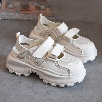 Sapatos Daddy Vazados Femininos Respiráveis 2025 Verão Novo Velcro Malha Versátil Sola Grossa Leve Sandálias Esportivas Maré