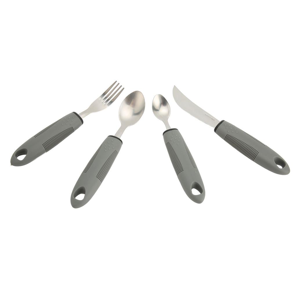 4pcs Stainless Steel Utensils Fork Spoons Set Wide Rubber Handle Tableware Set for Household