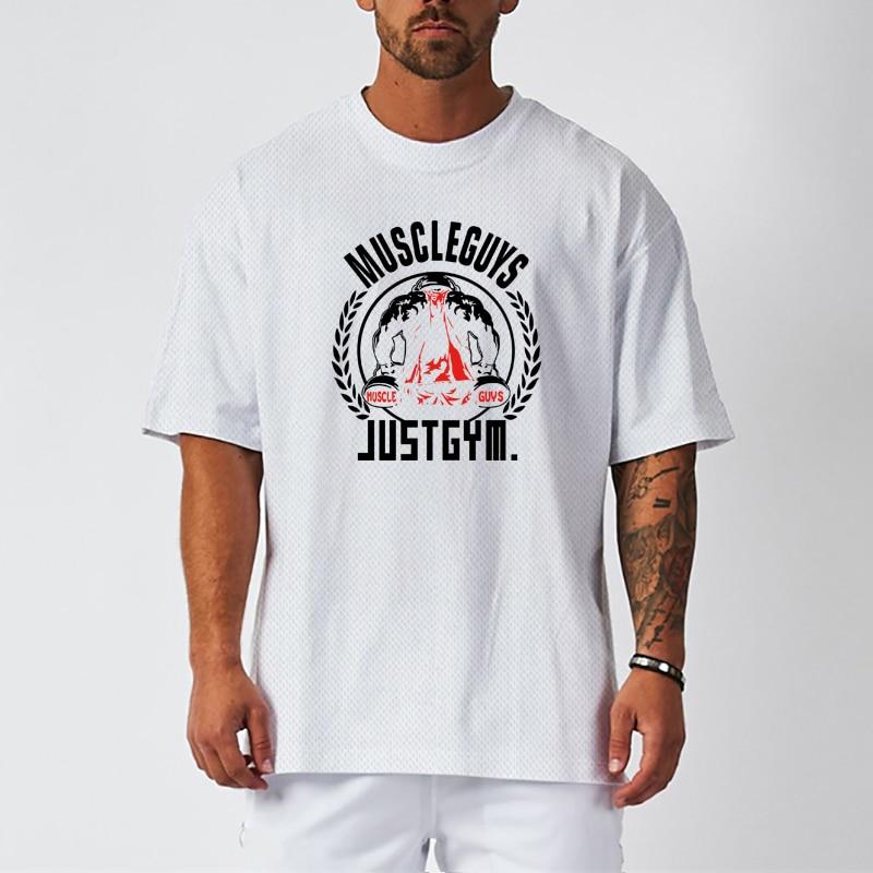 Muscleguys Men's Fitness Training Short-sleeved Summer Mesh Quick-dry Thin Casual Sports T-shirt