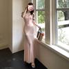 French Pure Desire Spice Girl Temperament Waist Suspender Dress Slim and Thin Design Pink Fishtail Hip Skirt