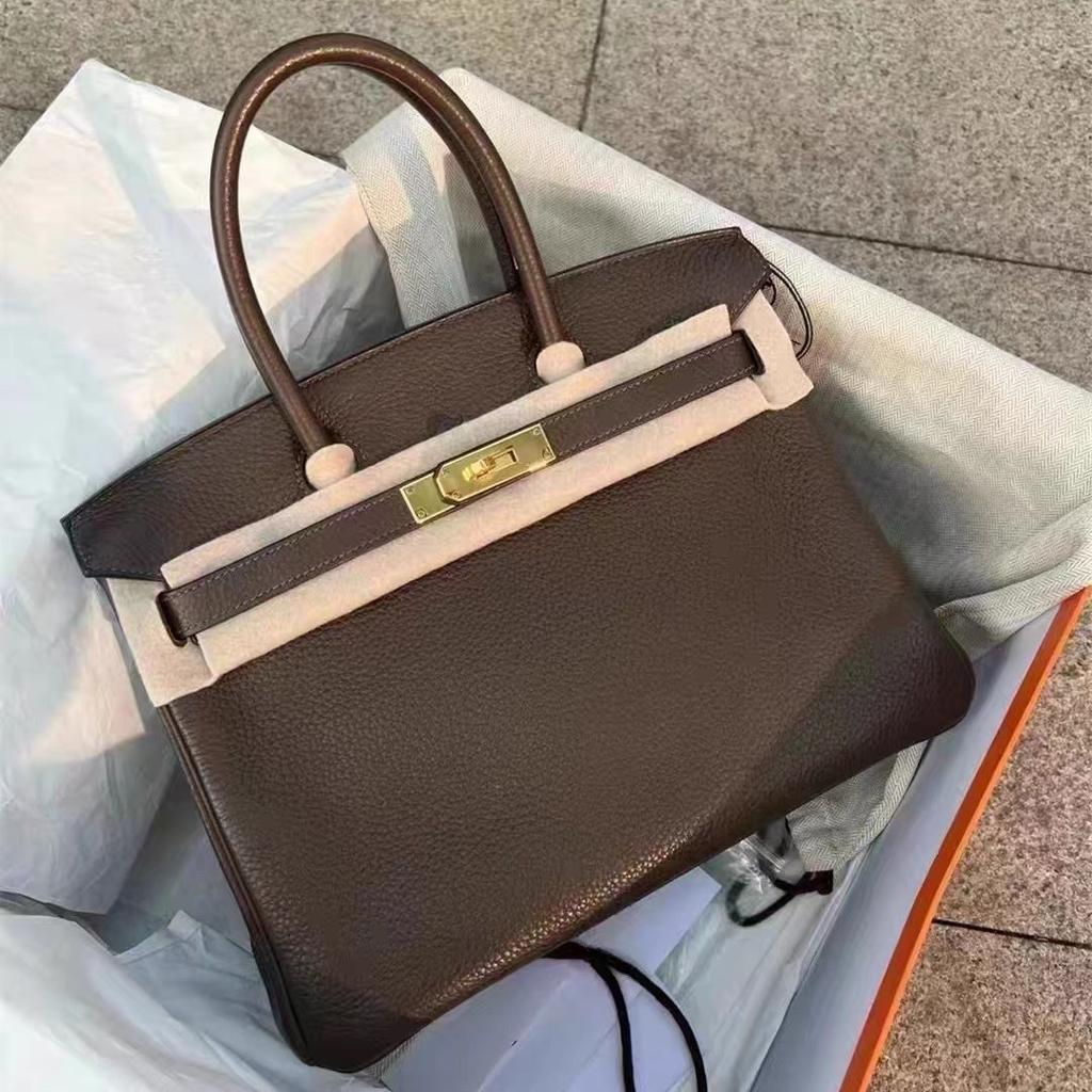 High-quality Version H Home First-layer Cowhide Lychee Pattern Platinum Bag, Portable Shoulder Crossbody Kelly Women's Bag