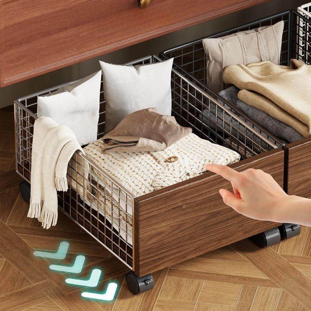 Large Capacity Rolling Storage Basket with Wheels Movable Laundry Hamper Laundry Basket  Bedroom