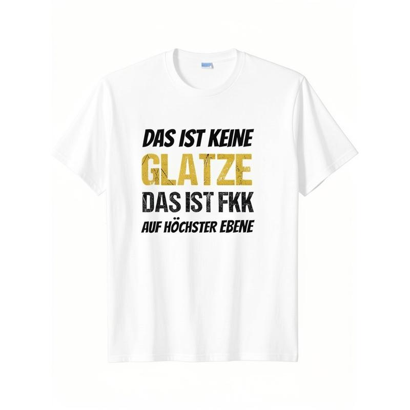Men's Funny Bald Head T-Shirt with Text "DAS IST KEINE GLATZE DAS IST FKK" - Bold Yellow Print Black Shirt, Regular Fit Short Sleeve Tee Suitable for