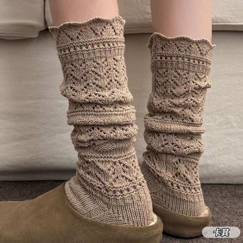 

Female Spring and Autumn Fashion New Knitted Hollow Wool Calf Pile Socks 1 pair хакі