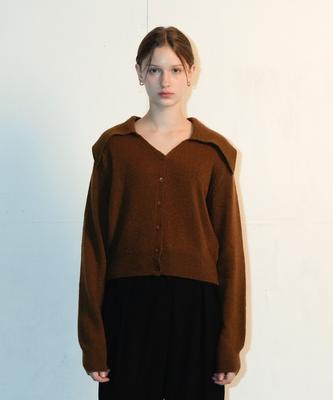Vleti Wool Calla V-Neck Knit Cardigan (Brown)