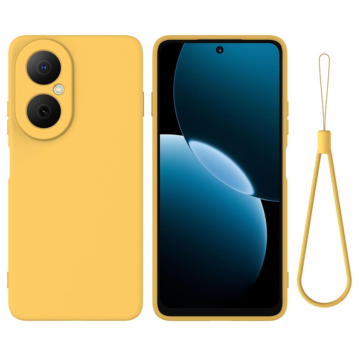 

For Huawei Nova Y73 4G Liquid Silicone Case Phone Back Cover with Hand Strap Yellow