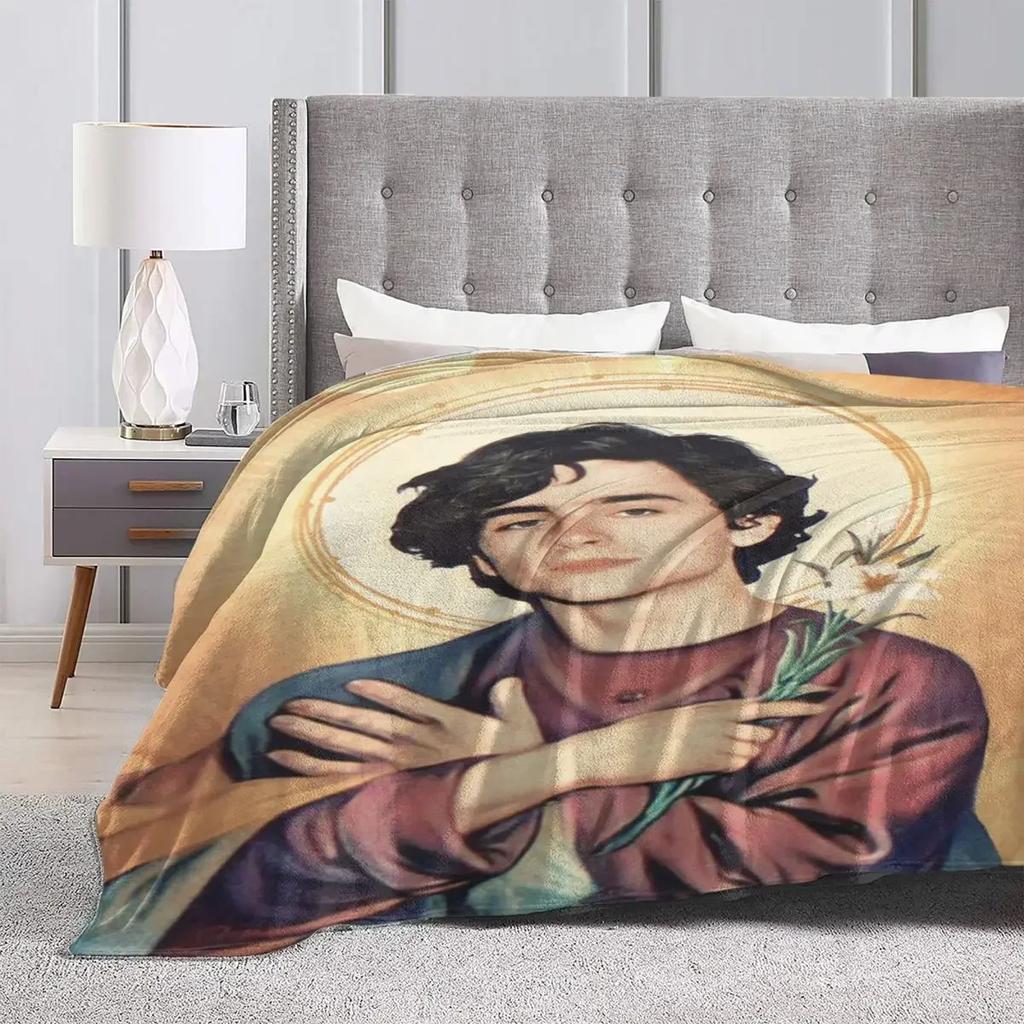 Timothee Chalamet As Jesus Flannel Blanket Christianity Funny Super Warm Bedding Throws for Bed Picnic Bedspread Sofa Bed Cover